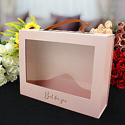 Pencereli Saplı Çiçek Taşıma Kutusu 30x24x9,5 cm Pembe - 1