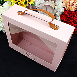 Pencereli Saplı Çiçek Taşıma Kutusu 30x24x9,5 cm Pembe - 2