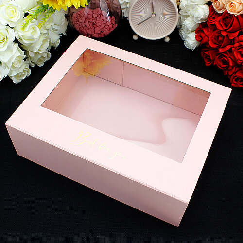 Pencereli Saplı Çiçek Taşıma Kutusu 30x24x9,5 cm Pembe - 3