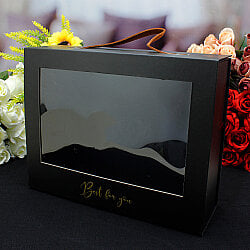 Pencereli Saplı Çiçek Taşıma Kutusu 30x24x9,5 cm Siyah - 1