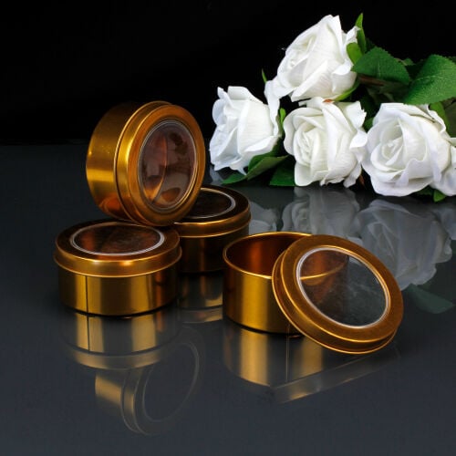 Pencereli Yuvarlak Teneke Kutu Gold 12'li Paket - 1