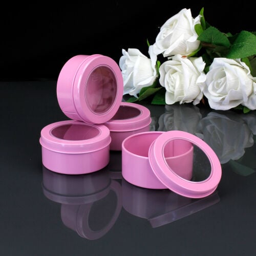 Pencereli Yuvarlak Teneke Kutu Pembe 12'li Paket - 1