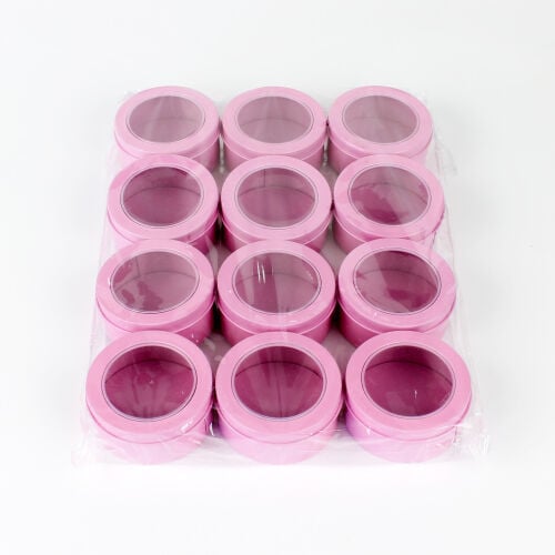 Pencereli Yuvarlak Teneke Kutu Pembe 12'li Paket - 2