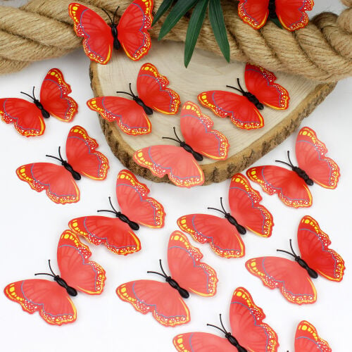 Büyük Boy Plastik Gövdeli PVC Kelebek Kırmızı 7CM 50'li Paket - Kare Dekor (1)