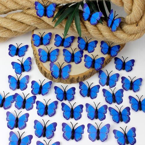 Plastik Gövdeli PVC Kelebek Mavi 5CM 50'li Paket - Kare Dekor (1)