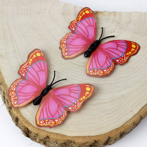 Büyük Boy Plastik Gövdeli PVC Kelebek Pembe 7CM 50'li Paket - Kare Dekor