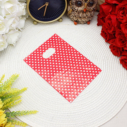 Puantiyeli Hediyelik El Geçme Poşeti Kırmızı 12x17 cm 50’li Paket - Toptanalim