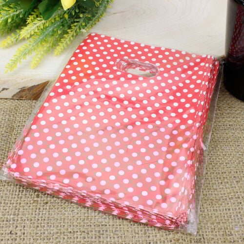Puantiyeli Hediyelik El Geçme Poşeti Kırmızı 17x25CM 50'li Paket - 2