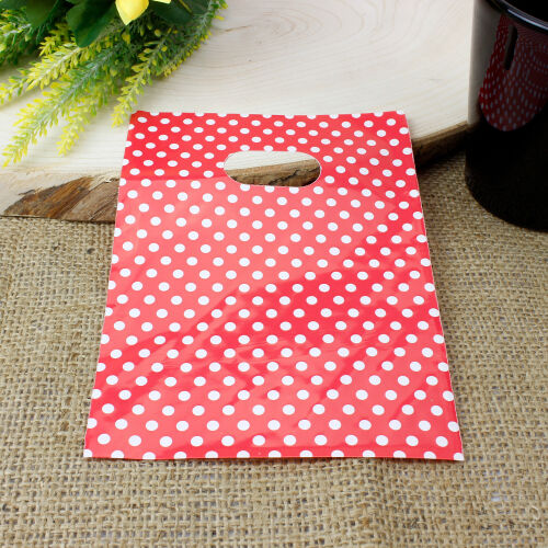 Puantiyeli Hediyelik El Geçme Poşeti Kırmızı 17x25CM 50'li Paket - 1