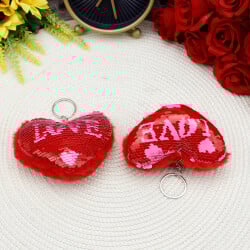 Pullu Love Kalp Kırmızı Anahtarlık 12'li Paket - 2