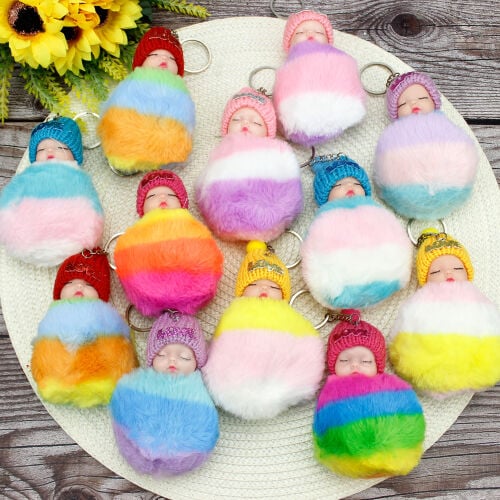 Rengarenk Porselen Bebek Ponpon Anahtarlık - 3