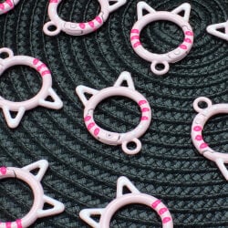 Renkli Puantiyeli Kedi Çanta Charm Aksesuar Pembe - 2