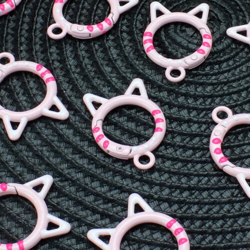 Renkli Puantiyeli Kedi Çanta Charm Aksesuar Pembe - 2