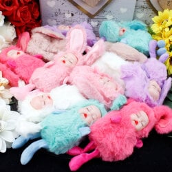 Renkli Şapkalı Porselen Bebek Ponpon Tavşan Anahtarlık 12'Li Paket - 2