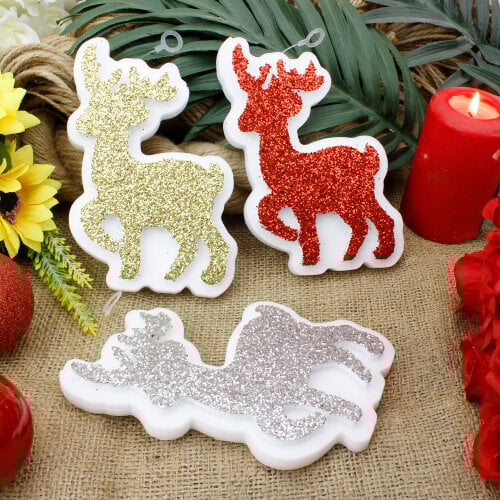 Renkli Strafor Geyik Tanesi 3'Lü Paket - Kare Dekor