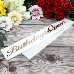 Rose Yazı Birthday Queen Beyaz Renk Kuşak - 1