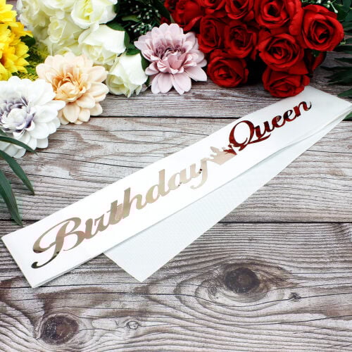 Rose Yazı Birthday Queen Beyaz Renk Kuşak - 1