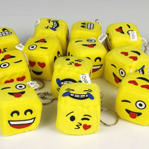 Sarı Emojili Zar Peluş Anahtarlık 12'li Paket - 1