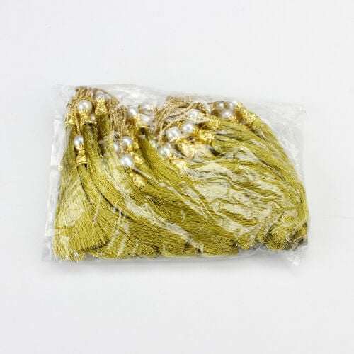 Sarı Gold Kapaklı İncili Püskül 12 CM - Kare Dekor (1)