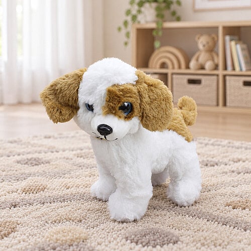 Sarkık Kulaklı Sevimli Peluş Köpek Beyaz 22 cm - Toptanalim