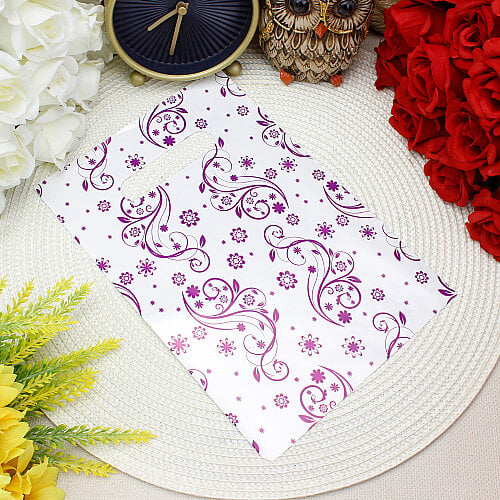 Sarmaşık Desenli Hediyelik El Geçme Poşeti Beyaz Mor 17x25 cm 50’li Paket - Toptanalim
