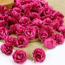 Saten Kumaş Katmerli Gül Koyu Pembe 3 Cm - 1