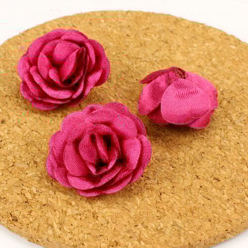 Saten Kumaş Katmerli Gül Koyu Pembe 3 Cm - 2