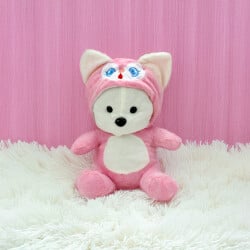 Sempatik Kapüşonlu Peluş Ayıcık Pembe 22CM - 1