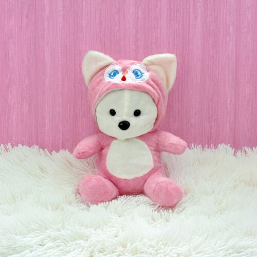 Sempatik Kapüşonlu Peluş Ayıcık Pembe 22CM - 1