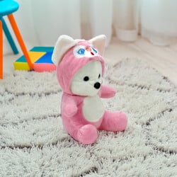 Sempatik Kapüşonlu Peluş Ayıcık Pembe 22CM - 2