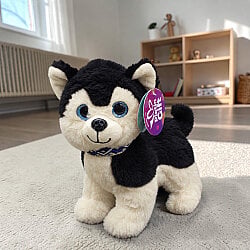 Sevimli Husky Peluş Köpek Siyah Ekru 22 cm - 1