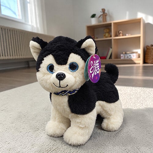 Sevimli Husky Peluş Köpek Siyah Ekru 22 cm - Toptanalim