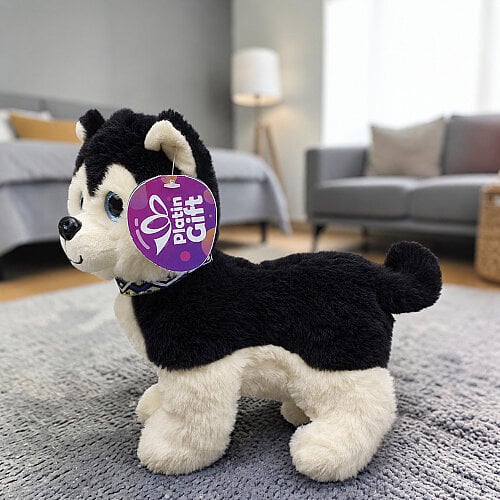 Sevimli Husky Peluş Köpek Siyah Ekru 22 cm - Toptanalim (1)