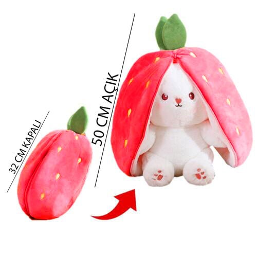 Sürpriz Çilek Tavşan Peluş 28 CM Kırmızı - 2