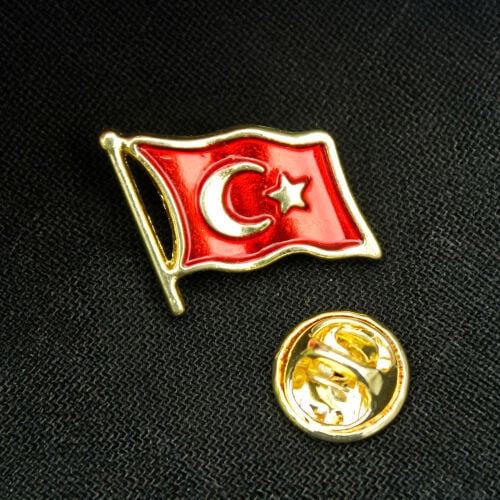 Türk Bayrağı Yaka Rozet Gold 30'lu Paket - Kare Dekor
