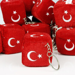 Türk Bayraklı Zar Peluş Anahtarlık 12'li Paket - 1