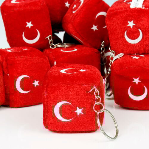 Türk Bayraklı Zar Peluş Anahtarlık 12'li Paket - 1
