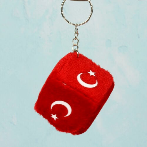 Türk Bayraklı Zar Peluş Anahtarlık 12'li Paket - 2