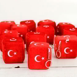 Türk Bayraklı Zar Peluş Anahtarlık Büyük Boy 12'li Paket - 1