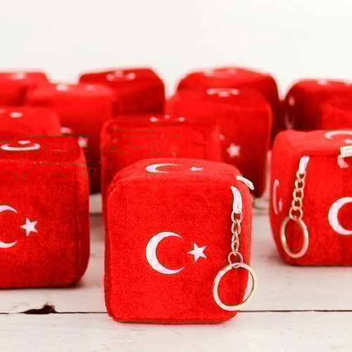 Türk Bayraklı Zar Peluş Anahtarlık Büyük Boy 12'li Paket - 2