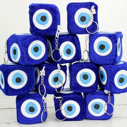 Nazar Boncuklu Zar Peluş Anahtarlık Büyük Boy 12'li Paket - 2