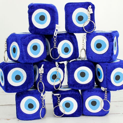 Nazar Boncuklu Zar Peluş Anahtarlık Büyük Boy 12'li Paket - 2