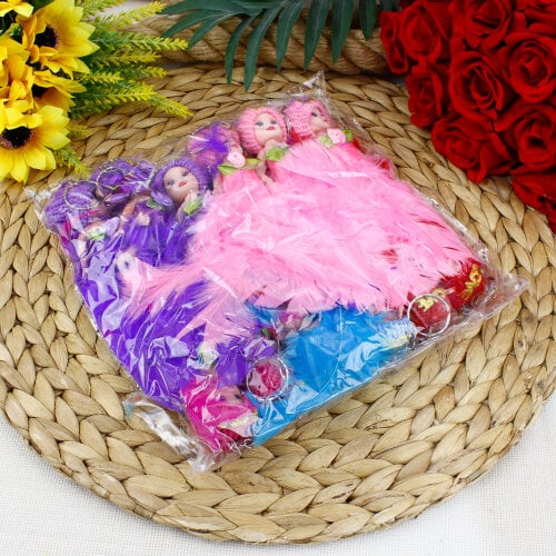 Tüy Elbiseli Porselen Bebek Anahtarlık 12’li Paket - 4