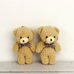 Tüylü Ekose Fiyonk Peluş Ayıcık Anahtarlık Kahverengi 12'li Paket - 1