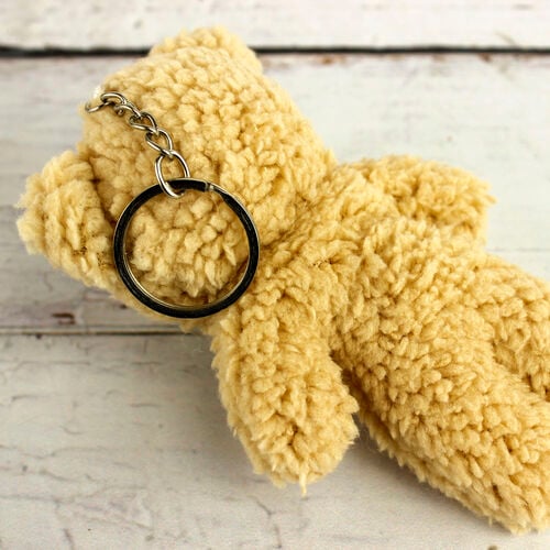 Tüylü Ekose Fiyonk Peluş Ayıcık Anahtarlık Kahverengi 12'li Paket - 2