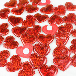 Yapışkanlı Kumaş Kalp Sticker Kırmızı 3CM 50'Li Paket - 1