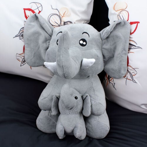 Yavrulu Fil Peluş 45CM Gri - Platin Gift (1)