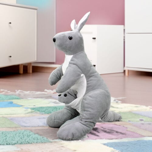 Yavrulu Kanguru Peluş 42CM Gri - Platin Gift (1)