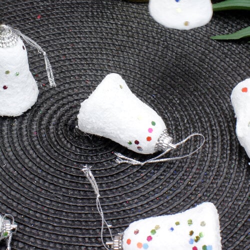 Yılbaşı Ağaç Süsü Beyaz Çan 6'Lı Paket - Kare Dekor (1)