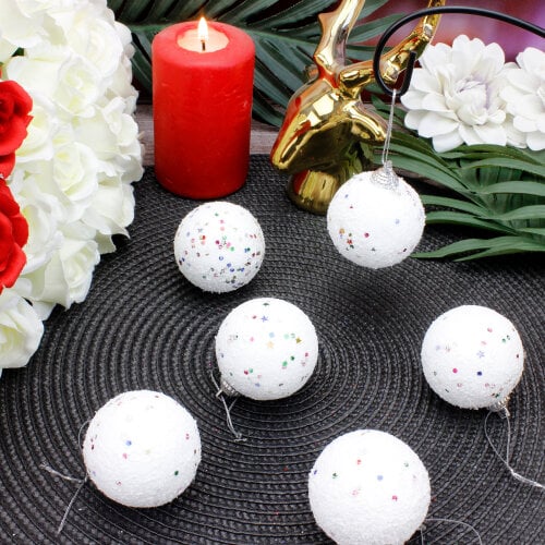 Yılbaşı Ağaç Süsü Beyaz Top 6'Lı Paket - Kare Dekor